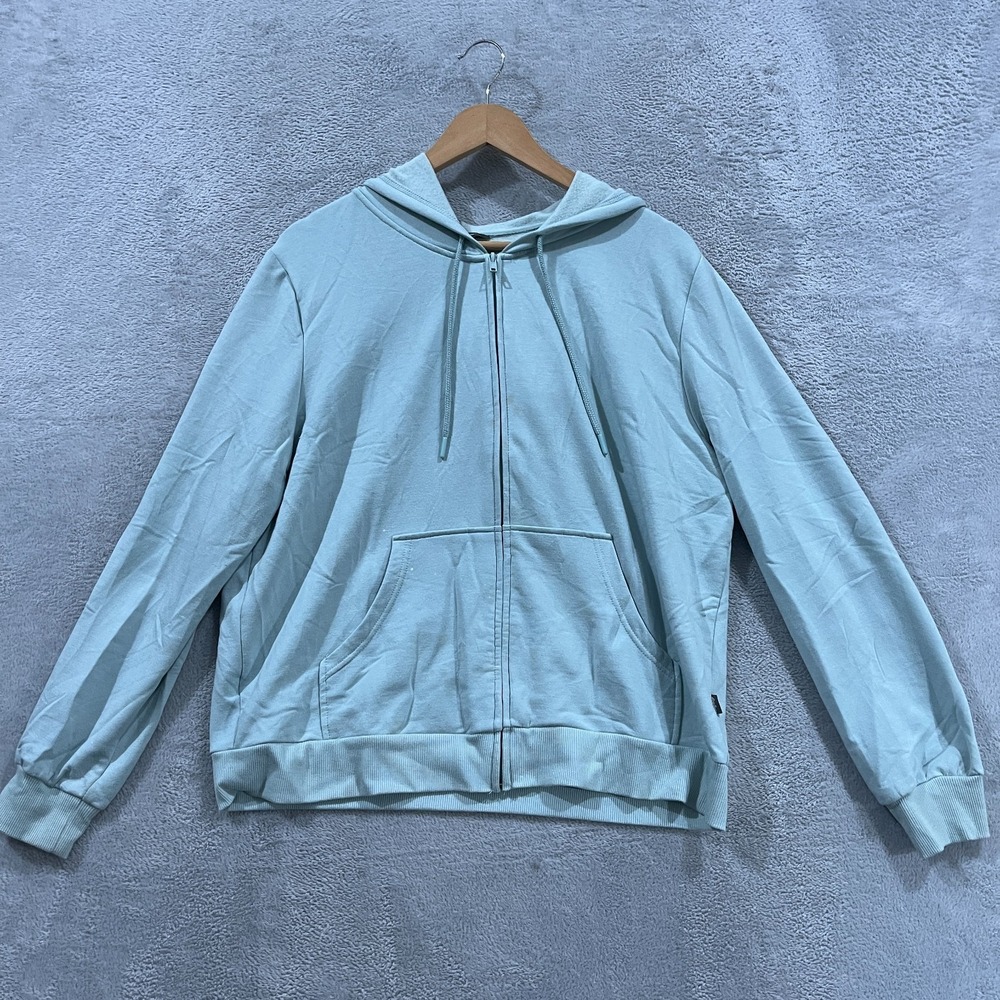 Eddie Bauer Hoodie Womens Large Light Blue Fleece Lined Long Sleeve Full Zip